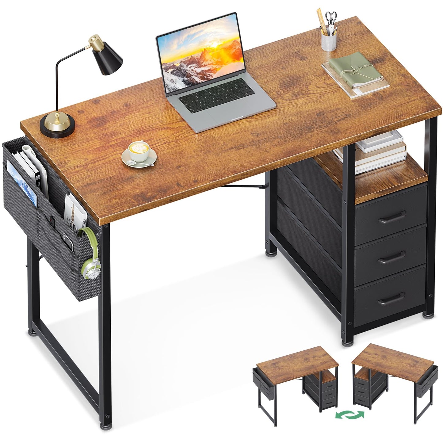 AODK Desk with 3 Drawers and Charging Station