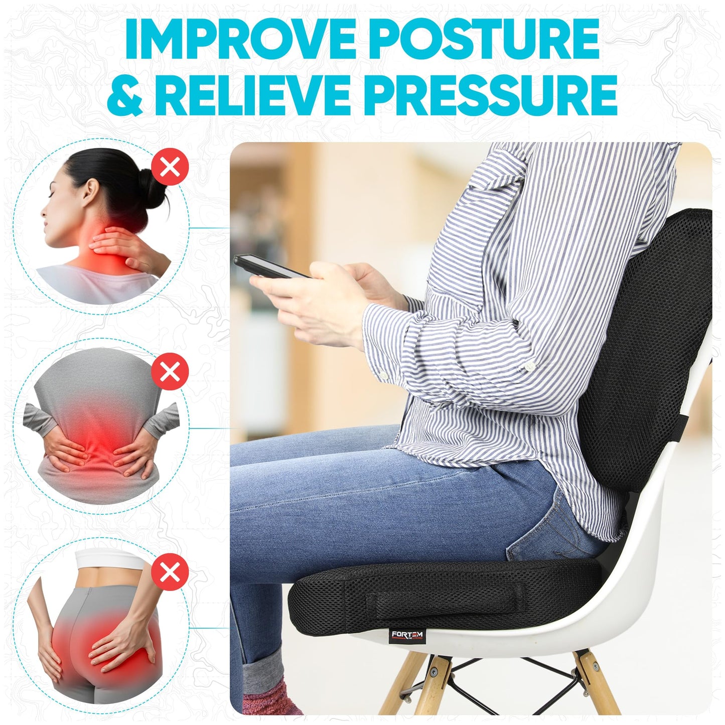 Memory Foam Seat Cushion with Lumbar Support Coccyx Tailbone Sciatica Pain Relief Office Car Support