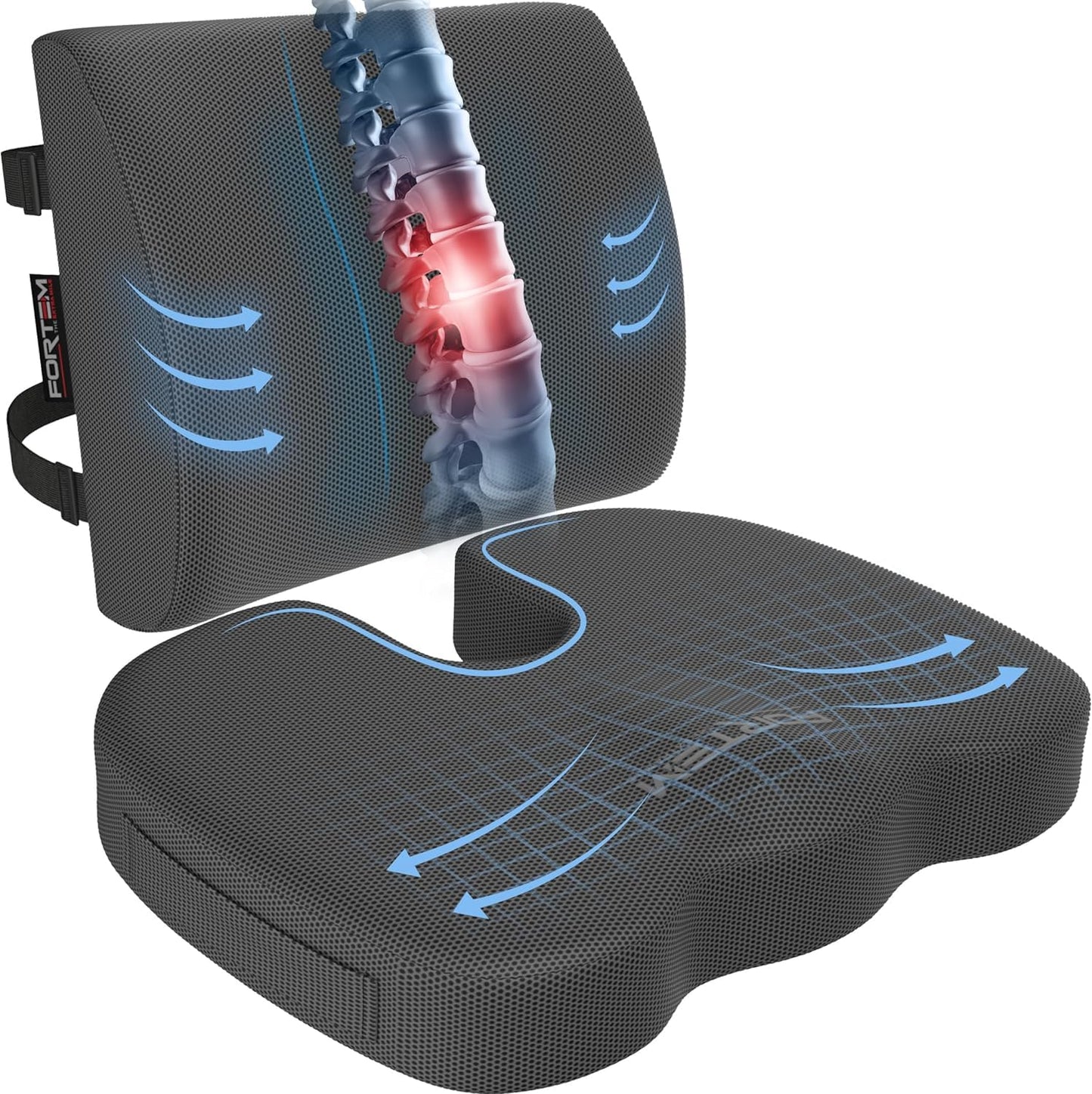 Memory Foam Seat Cushion with Lumbar Support Coccyx Tailbone Sciatica Pain Relief Office Car Support
