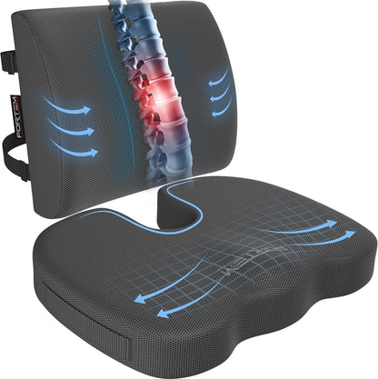Memory Foam Seat Cushion with Lumbar Support Coccyx Tailbone Sciatica Pain Relief Office Car Support