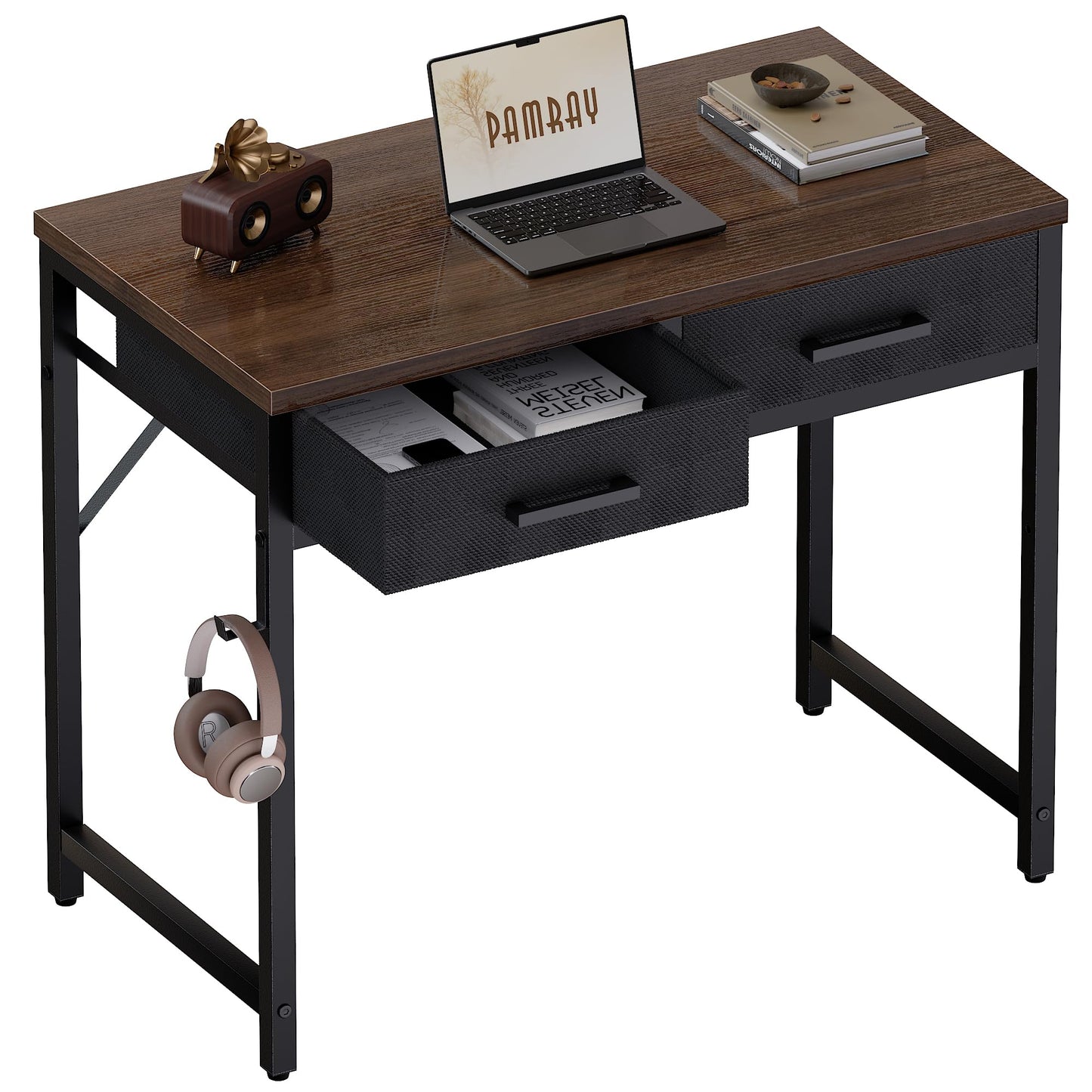 Small Computer Desk with Drawers Home Office Study Writing Table Compact Bedroom Desk