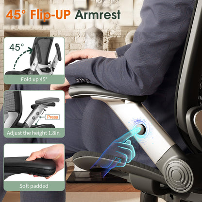 GABRYLLY Ergonomic Office Chair, High Back Mesh Desk Chair with Adjustable Headrest, Flip-Up Arms, Tilt Lock Function, Lumbar Support and Comfy Seat, Swivel Computer Task Chair