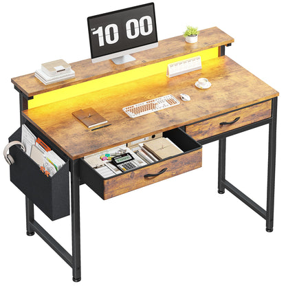 DurayLoly Computer Desk with 2 Drawers & LED Lights