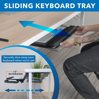 Full Motion Under Desk Keyboard Tray Adjustable Height Tilt Swivel Ergonomic Slide Out Platform with Wrist Rest Drawer Mount Workstation