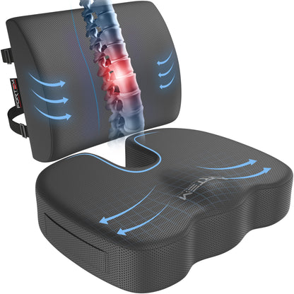 Memory Foam Seat Cushion with Lumbar Support Coccyx Tailbone Sciatica Pain Relief Office Car Support