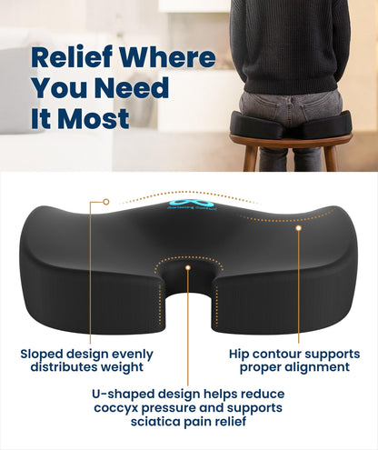 Memory Foam Seat Cushion Ergonomic Tailbone and Sciatica Pain Relief Office Car Support