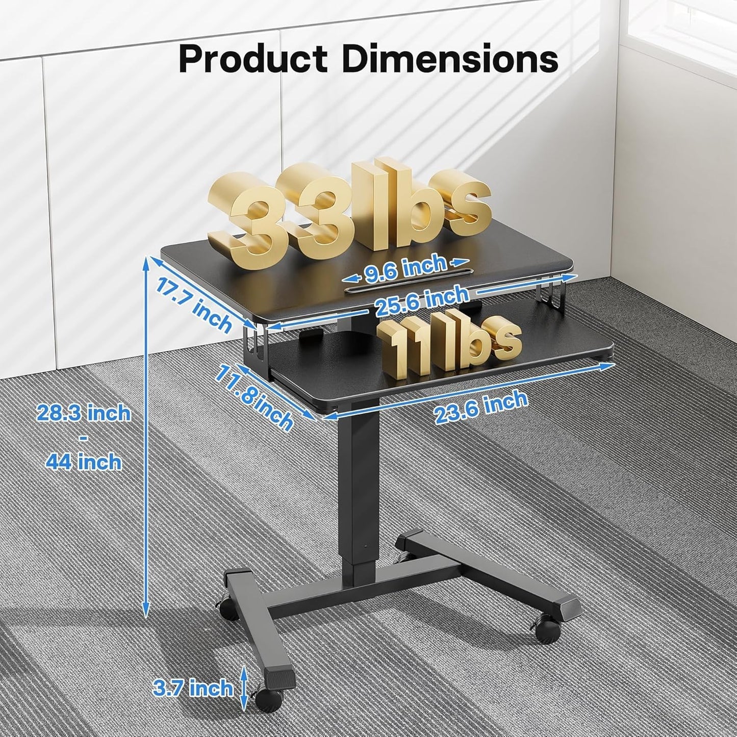 Mobile Standing Desk with Keyboard Tray Rolling Computer Workstation Podium Adjustable Height