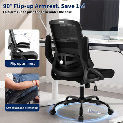 Ergonomic Mesh Office Chair with Adjustable Lumbar Support and Flip-Up Arms Executive Task Chair