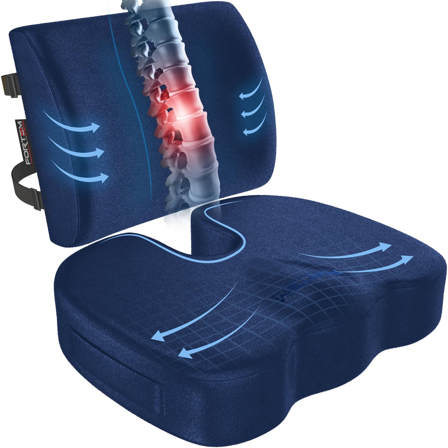 Memory Foam Seat Cushion with Lumbar Support Coccyx Tailbone Sciatica Pain Relief Office Car Support