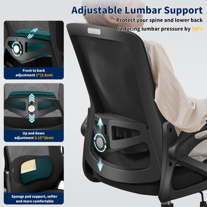 Ergonomic Mesh Office Chair with Adjustable Lumbar Support and Flip-Up Arms Executive Task Chair