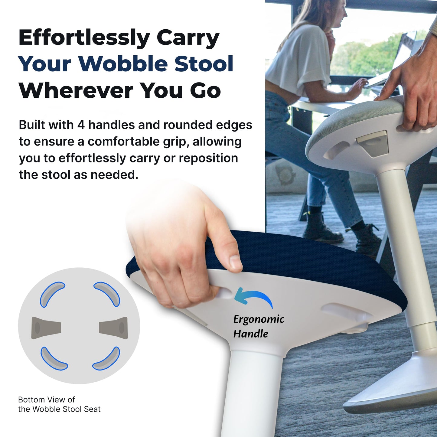 Ergonomic Standing Desk Stool Adjustable Height Swivel Wobble Chair Anti-Slip Rocking Motion Office Classroom Stool