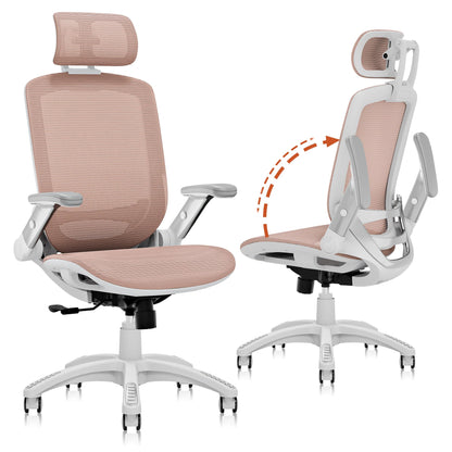 GABRYLLY Ergonomic Office Chair, High Back Mesh Desk Chair with Adjustable Headrest, Flip-Up Arms, Tilt Lock Function, Lumbar Support and Comfy Seat, Swivel Computer Task Chair