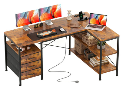 L Shaped Gaming Desk with Shelves Reversible Storage Corner Computer Desk for Gaming Study Writing Home Office