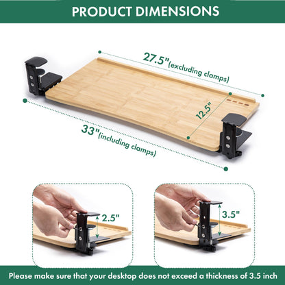 Under Desk Bamboo Keyboard Tray with Wrist Rest Slide Out Keyboard Drawer Mouse Pad Ergonomic Desk Organizer