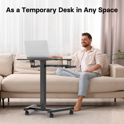 Mobile Standing Desk with Keyboard Tray Rolling Computer Workstation Podium Adjustable Height