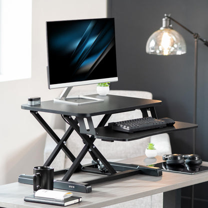 Height Adjustable Desk Converter Sit Stand Workstation Dual Monitor Laptop Riser Wide Keyboard Tray