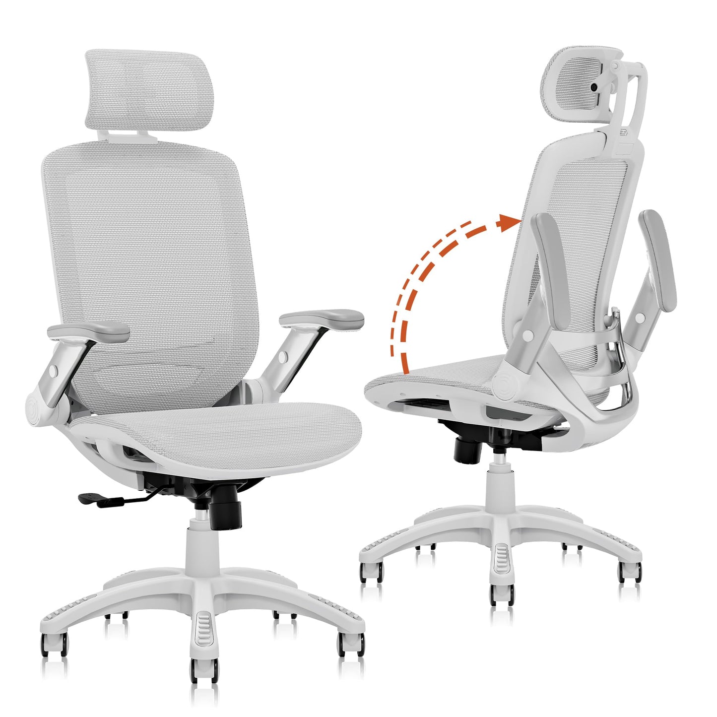 GABRYLLY Ergonomic Office Chair, High Back Mesh Desk Chair with Adjustable Headrest, Flip-Up Arms, Tilt Lock Function, Lumbar Support and Comfy Seat, Swivel Computer Task Chair