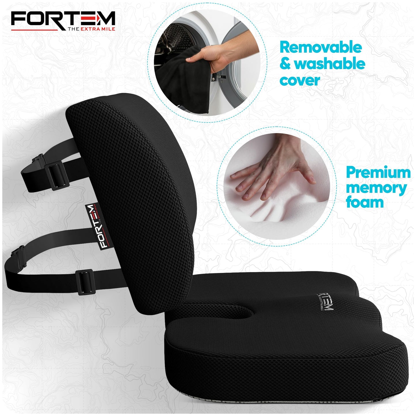 Memory Foam Seat Cushion with Lumbar Support Coccyx Tailbone Sciatica Pain Relief Office Car Support