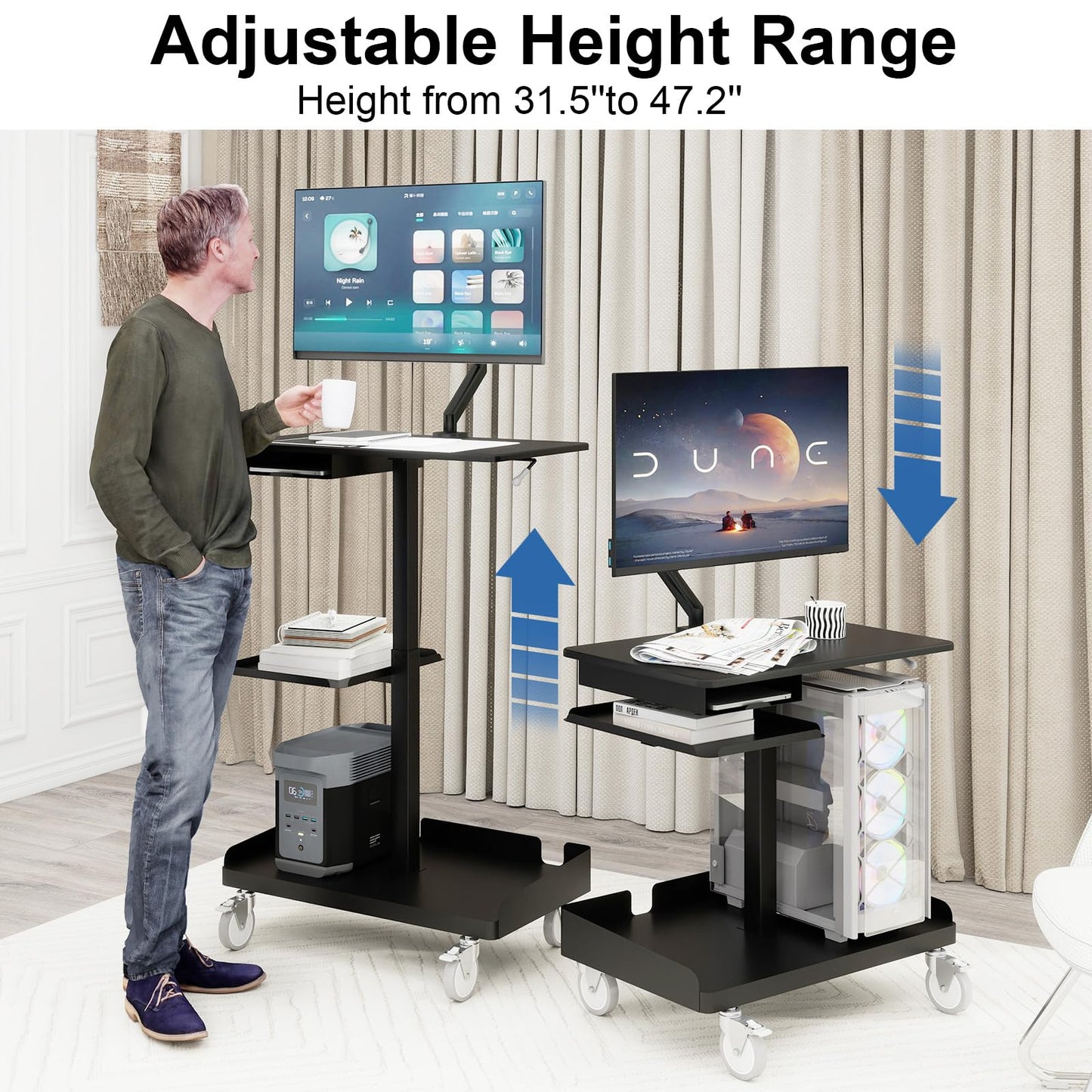 Natwind Electric Mobile Height Adjustable Workstation,Style A