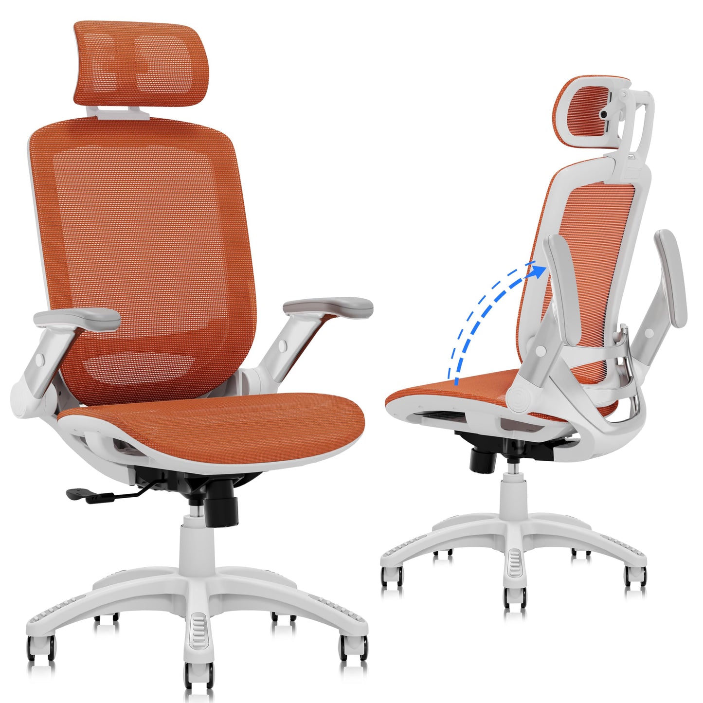 GABRYLLY Ergonomic Office Chair, High Back Mesh Desk Chair with Adjustable Headrest, Flip-Up Arms, Tilt Lock Function, Lumbar Support and Comfy Seat, Swivel Computer Task Chair