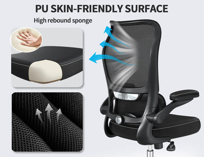 High Back Ergonomic Office Chair Mesh Back Lumbar Support PU Seat Gaming Style