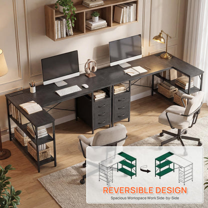 L Shaped Gaming Desk with Shelves Reversible Storage Corner Computer Desk for Gaming Study Writing Home Office