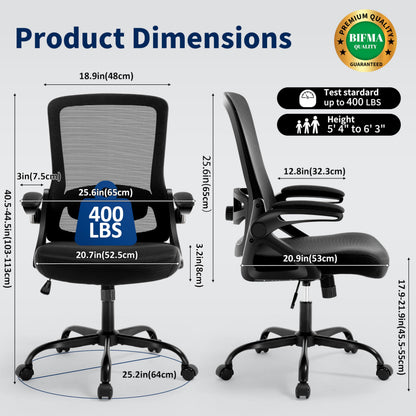 Ergonomic Mesh Office Chair with Adjustable Lumbar Support and Flip-Up Arms Executive Task Chair