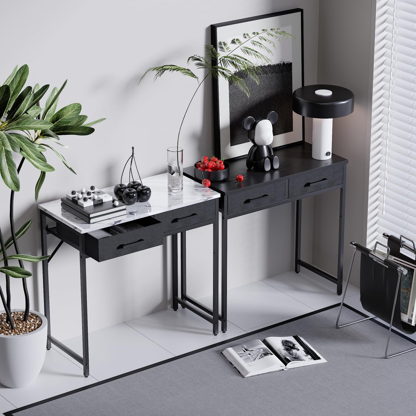 Small Computer Desk with Drawers Home Office Study Writing Table Compact Bedroom Desk