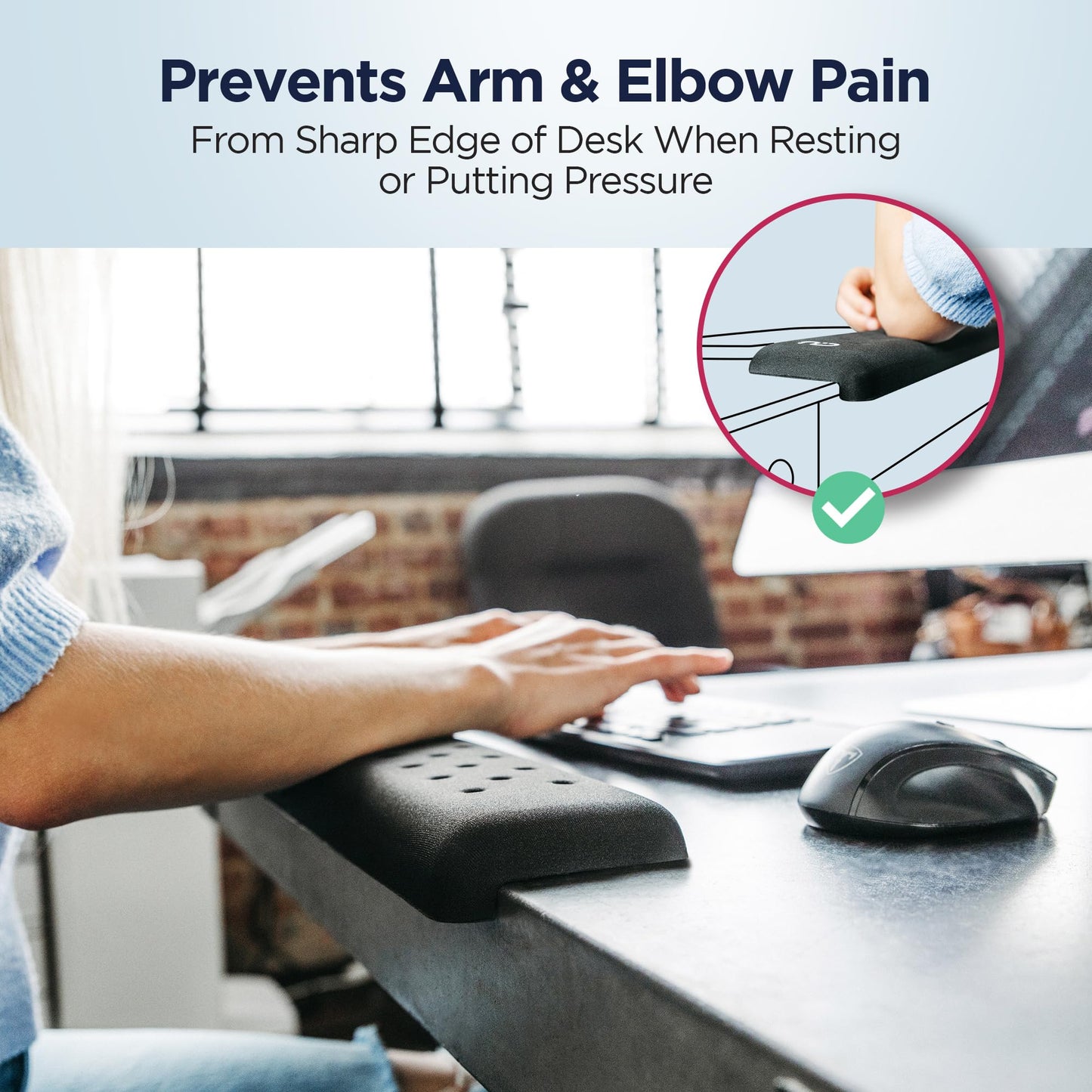 Memory Foam L-Shaped Desk Edge Wrist Rest Ergonomic Forearm Support Non-Slip Cushion for Extended Work Comfort