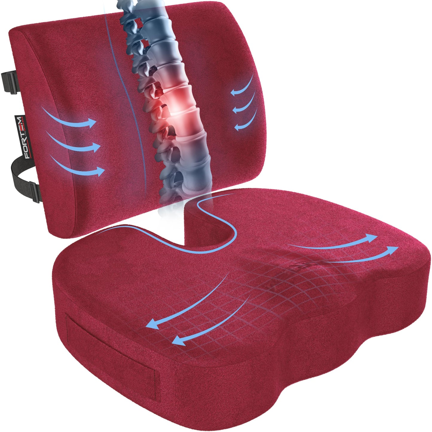 Memory Foam Seat Cushion with Lumbar Support Coccyx Tailbone Sciatica Pain Relief Office Car Support