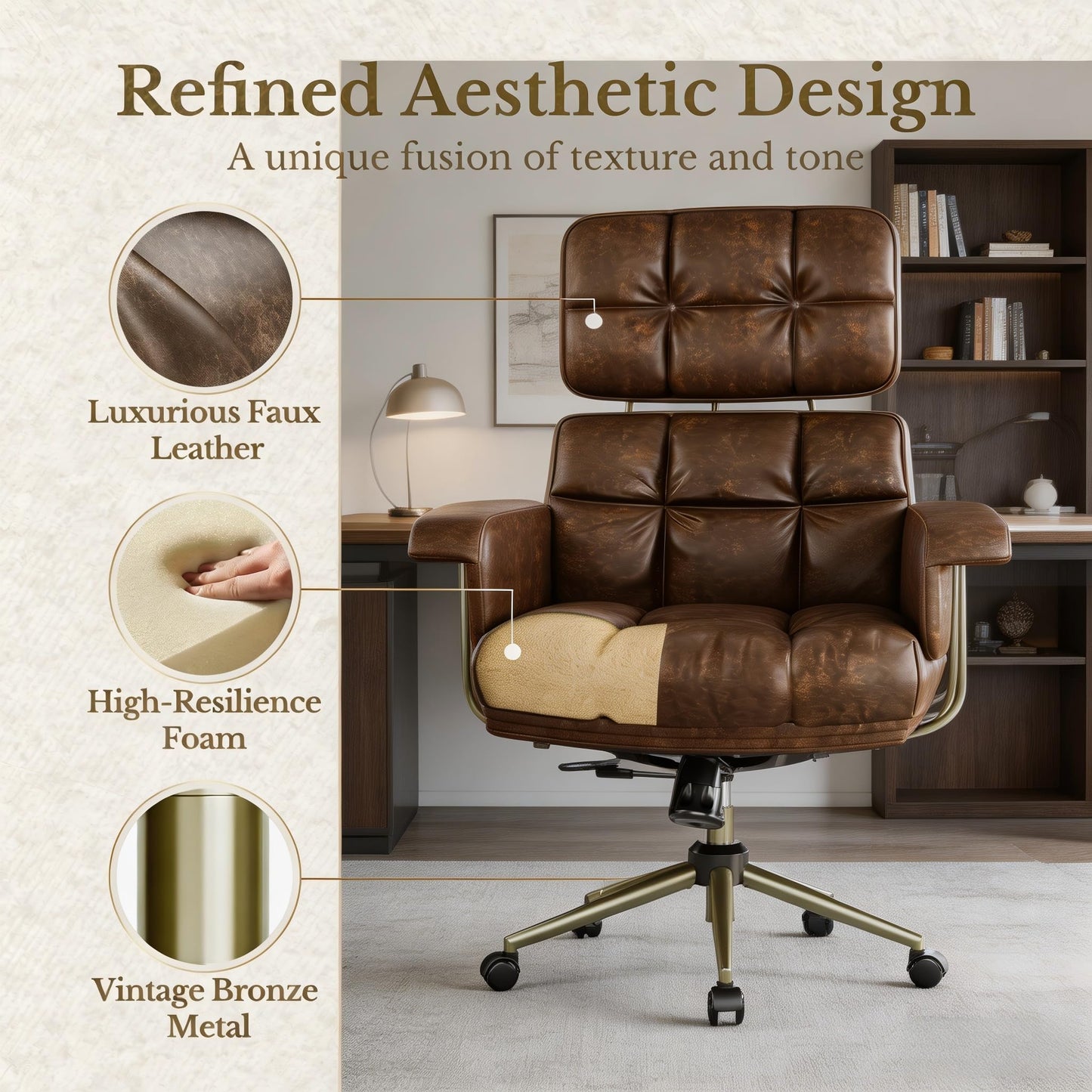 High Back Ergonomic PU Leather Executive Office Chair Reclining Swivel Lumbar Support