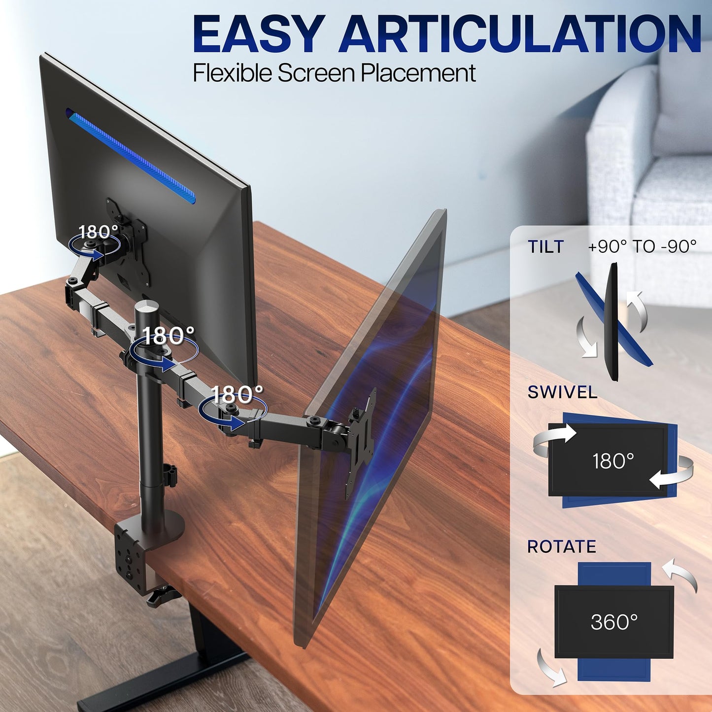 Dual Monitor Desk Mount Heavy Duty Fully Adjustable Steel Stand for Two Screens Computer Monitor Arm Stand