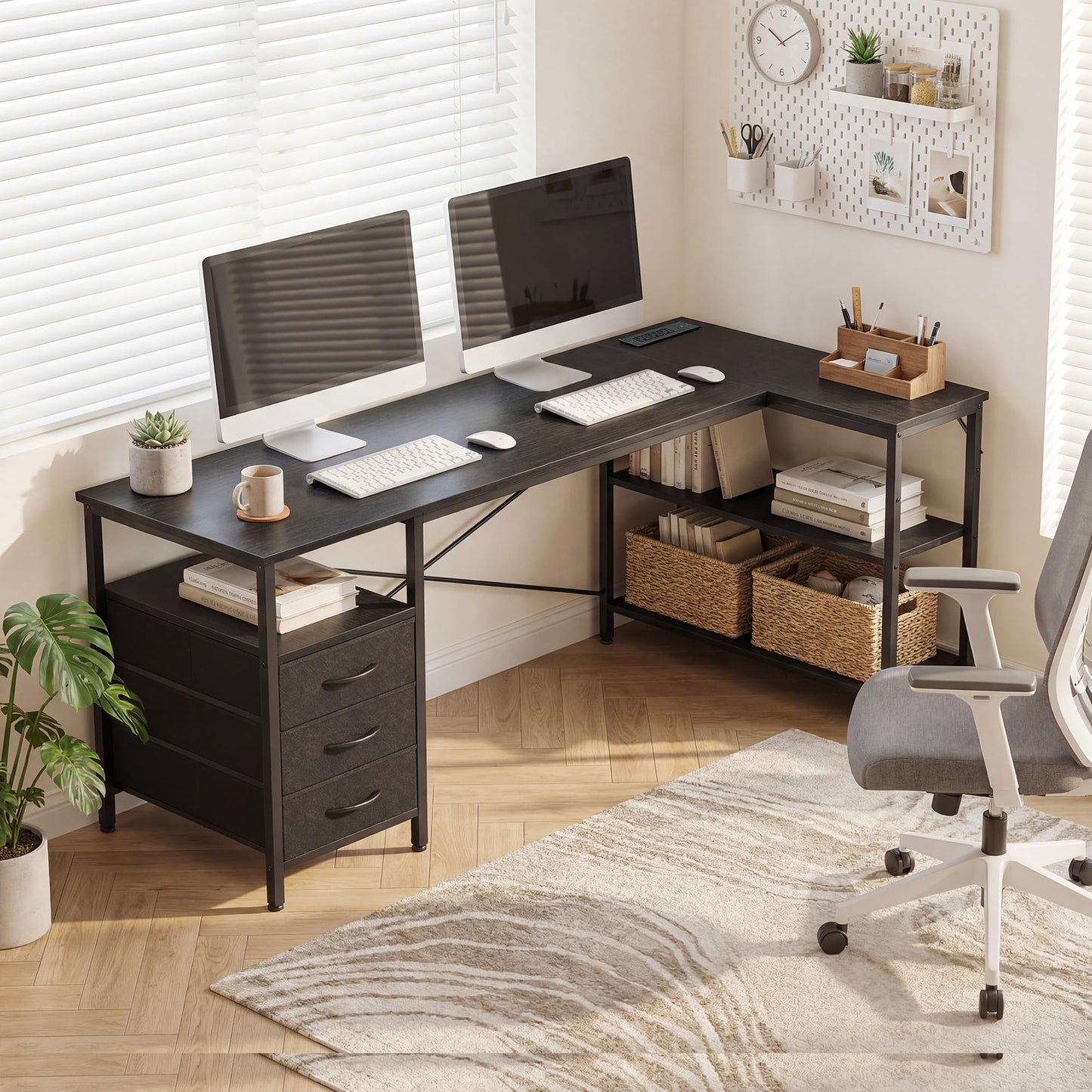 L Shaped Gaming Desk with Shelves Reversible Storage Corner Computer Desk for Gaming Study Writing Home Office