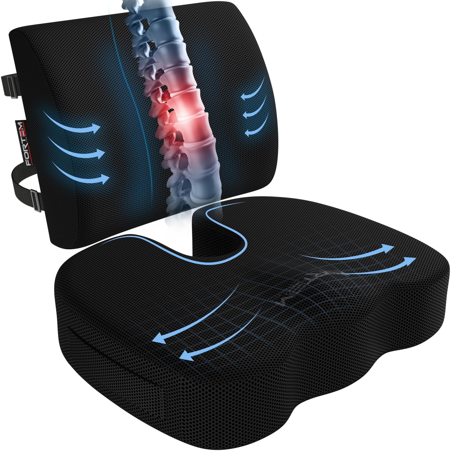 Memory Foam Seat Cushion with Lumbar Support Coccyx Tailbone Sciatica Pain Relief Office Car Support