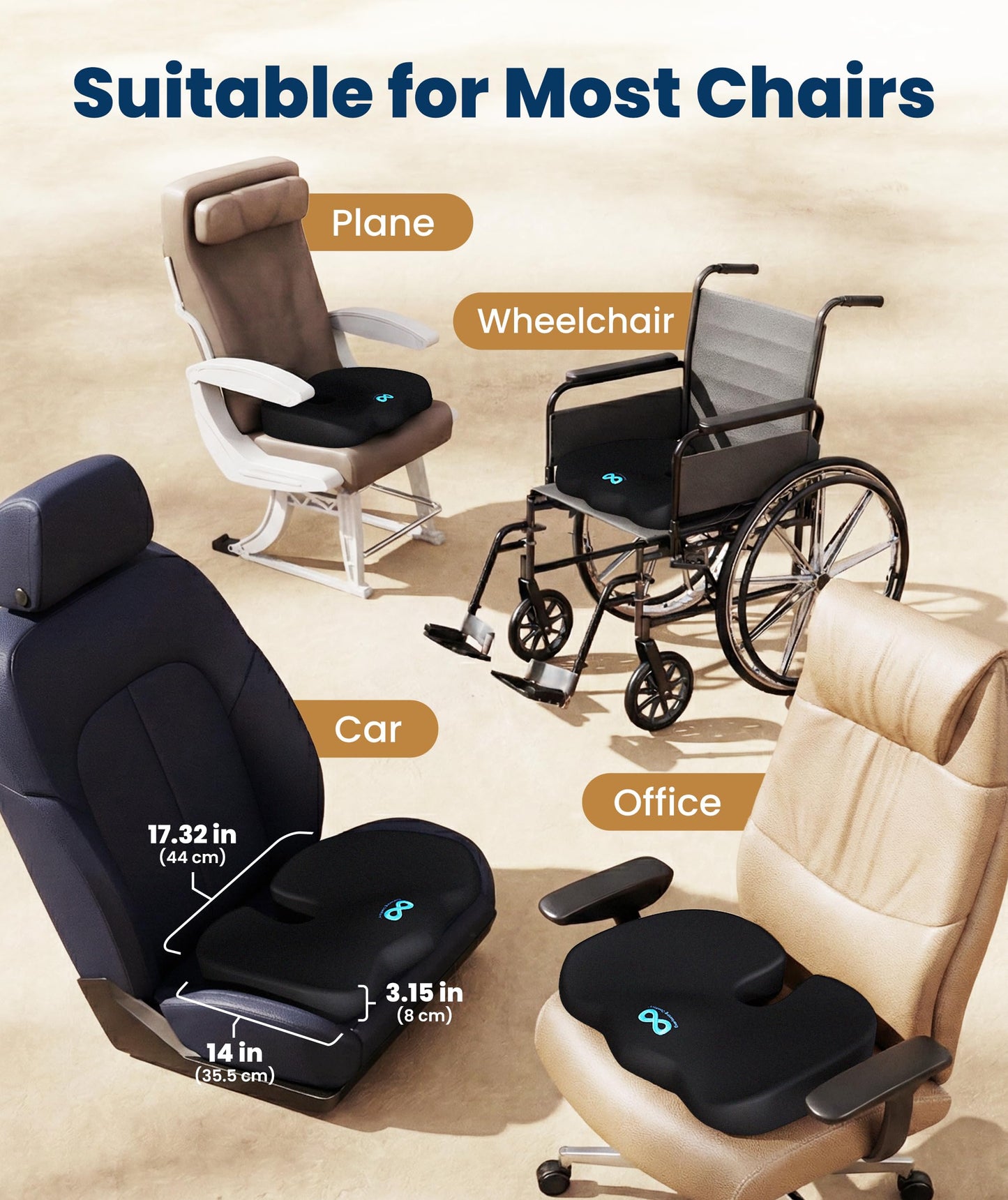 Memory Foam Seat Cushion Ergonomic Tailbone and Sciatica Pain Relief Office Car Support