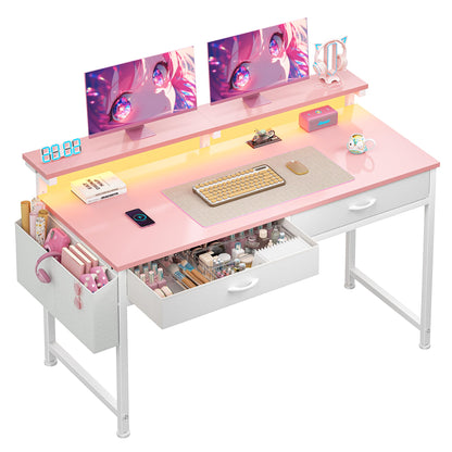 DurayLoly Computer Desk with 2 Drawers & LED Lights