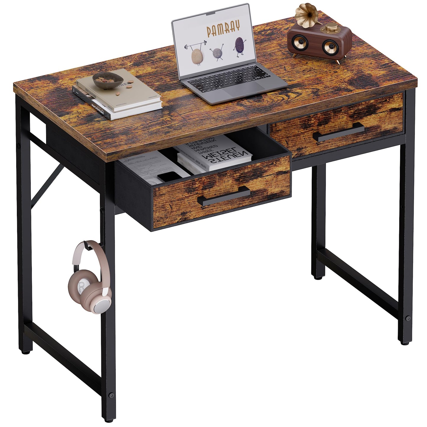 Small Computer Desk with Drawers Home Office Study Writing Table Compact Bedroom Desk