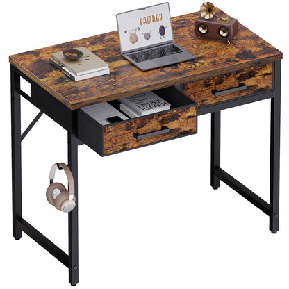 Small Computer Desk with Drawers Home Office Study Writing Table Compact Bedroom Desk