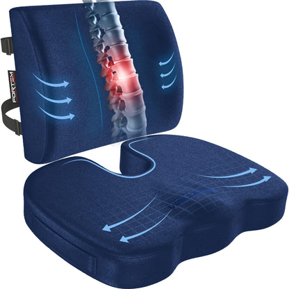 Memory Foam Seat Cushion with Lumbar Support Coccyx Tailbone Sciatica Pain Relief Office Car Support