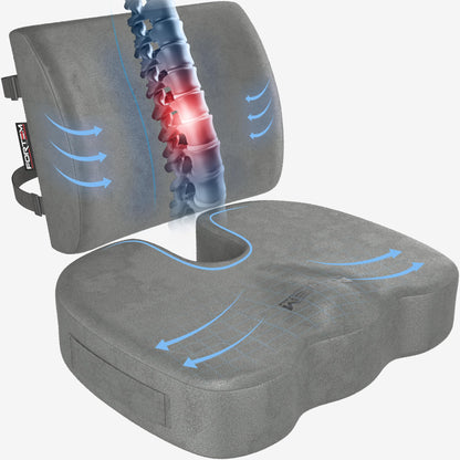 Memory Foam Seat Cushion with Lumbar Support Coccyx Tailbone Sciatica Pain Relief Office Car Support