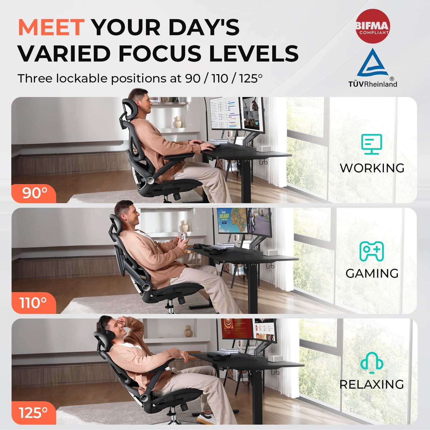 Ergonomic Mesh Office Chair Adjustable Lumbar High Back 4D Arms Tilt Headrest 400lb Capacity PU Wheels