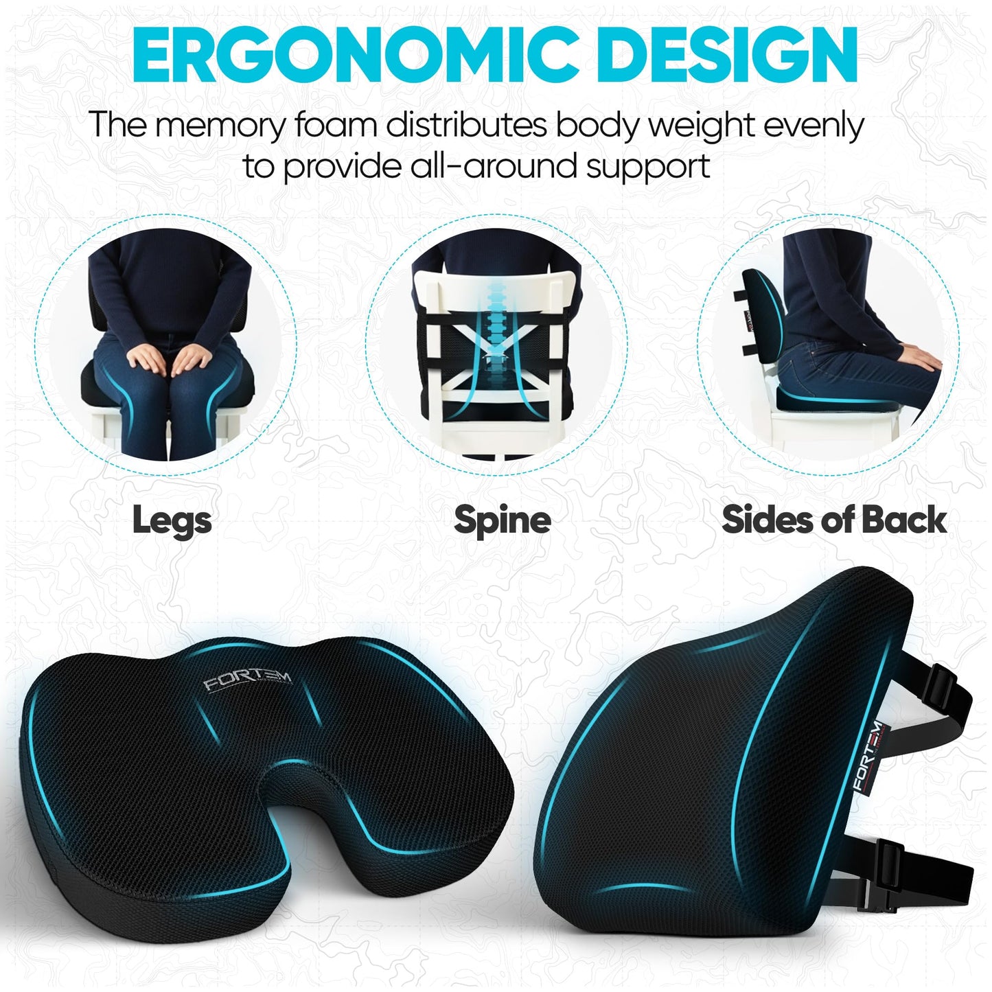 Memory Foam Seat Cushion with Lumbar Support Coccyx Tailbone Sciatica Pain Relief Office Car Support