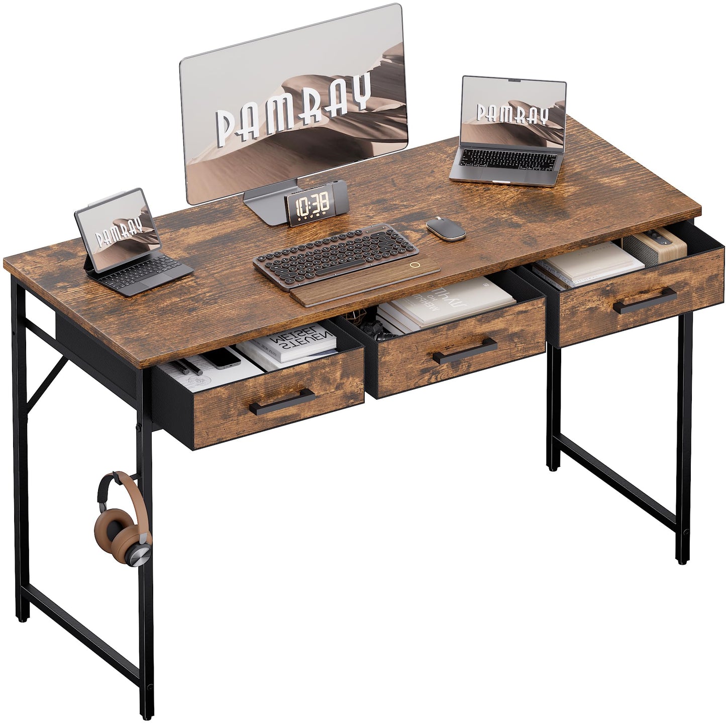 Small Computer Desk with Drawers Home Office Study Writing Table Compact Bedroom Desk