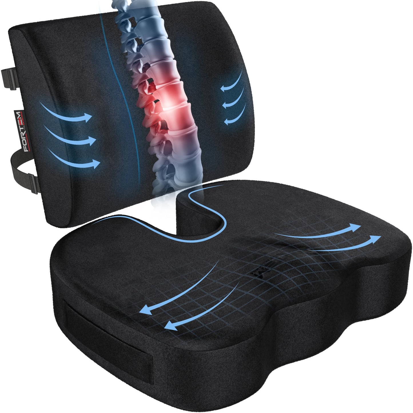 Memory Foam Seat Cushion with Lumbar Support Coccyx Tailbone Sciatica Pain Relief Office Car Support