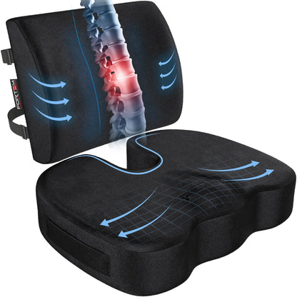 Memory Foam Seat Cushion with Lumbar Support Coccyx Tailbone Sciatica Pain Relief Office Car Support