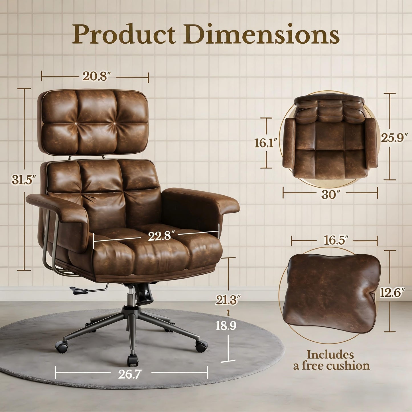 High Back Ergonomic PU Leather Executive Office Chair Reclining Swivel Lumbar Support