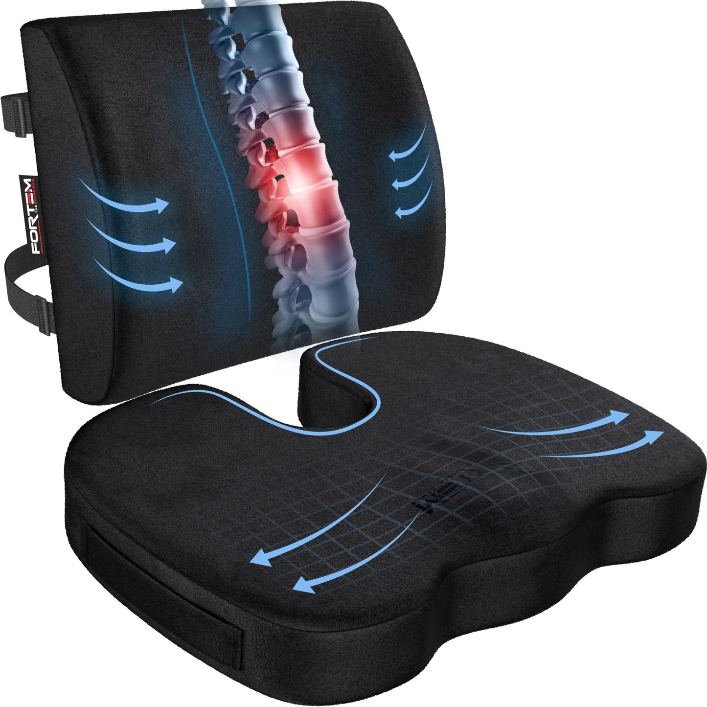 Memory Foam Seat Cushion with Lumbar Support Coccyx Tailbone Sciatica Pain Relief Office Car Support