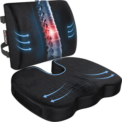 Memory Foam Seat Cushion with Lumbar Support Coccyx Tailbone Sciatica Pain Relief Office Car Support