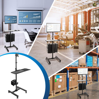 Rolling Mobile Computer Cart Adjustable Monitor Mount Keyboard Tray CPU Holder Standing Workstation Up to 32 Inch Screen