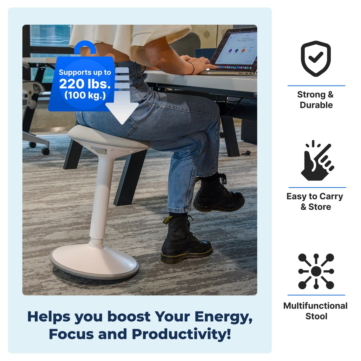 Ergonomic Standing Desk Stool Adjustable Height Swivel Wobble Chair Anti-Slip Rocking Motion Office Classroom Stool